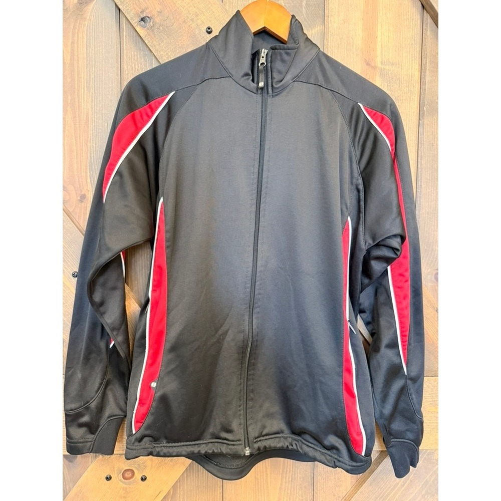 Holloway Track Jacket Women Small Black Red Good Full Zip Fleece Lined Piping